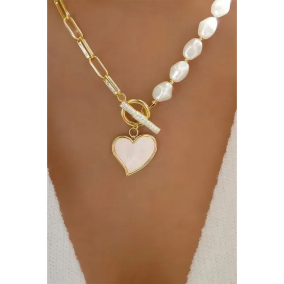 Gold and Pearl Necklace With Heart Pendant NWT - Picture 6 of 6